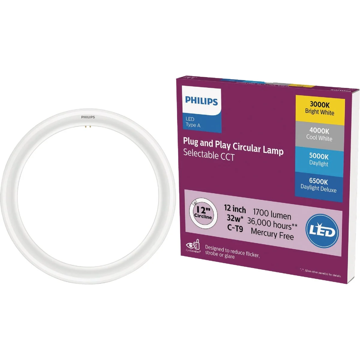 High-Grade Philips 32W Equivalent 12 In. Multi-CCT C-T9 G10q Base Circline LED Light Bulb Effective