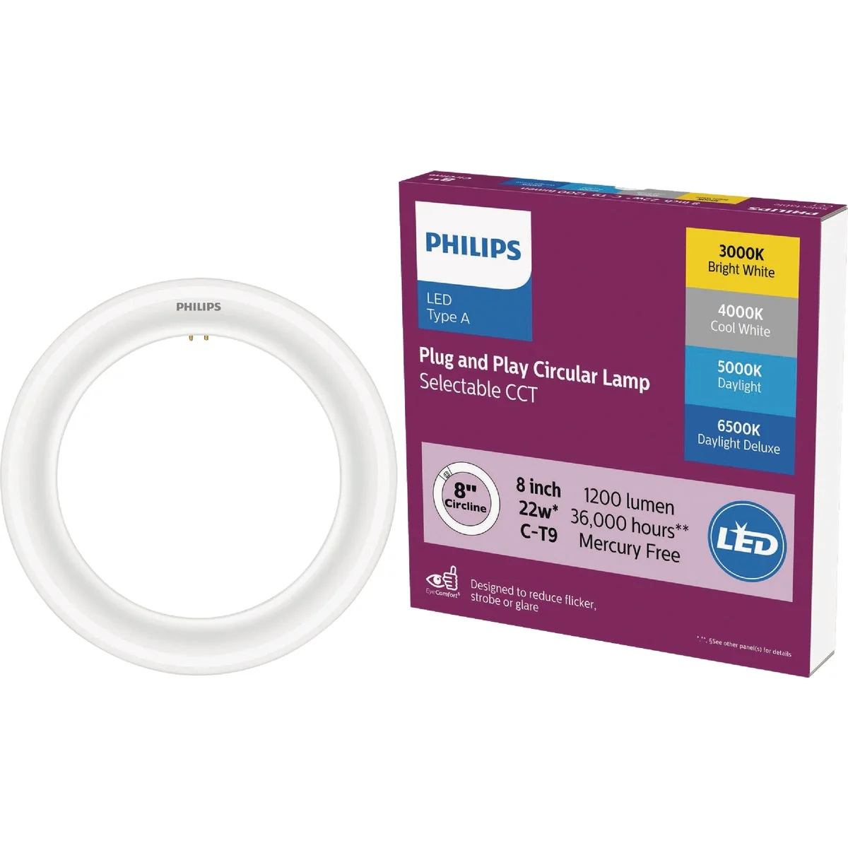 Elite Philips 22W Equivalent 8 In. Multi-CCT C-T9 G10q Base Circline LED Light Bulb First-Class