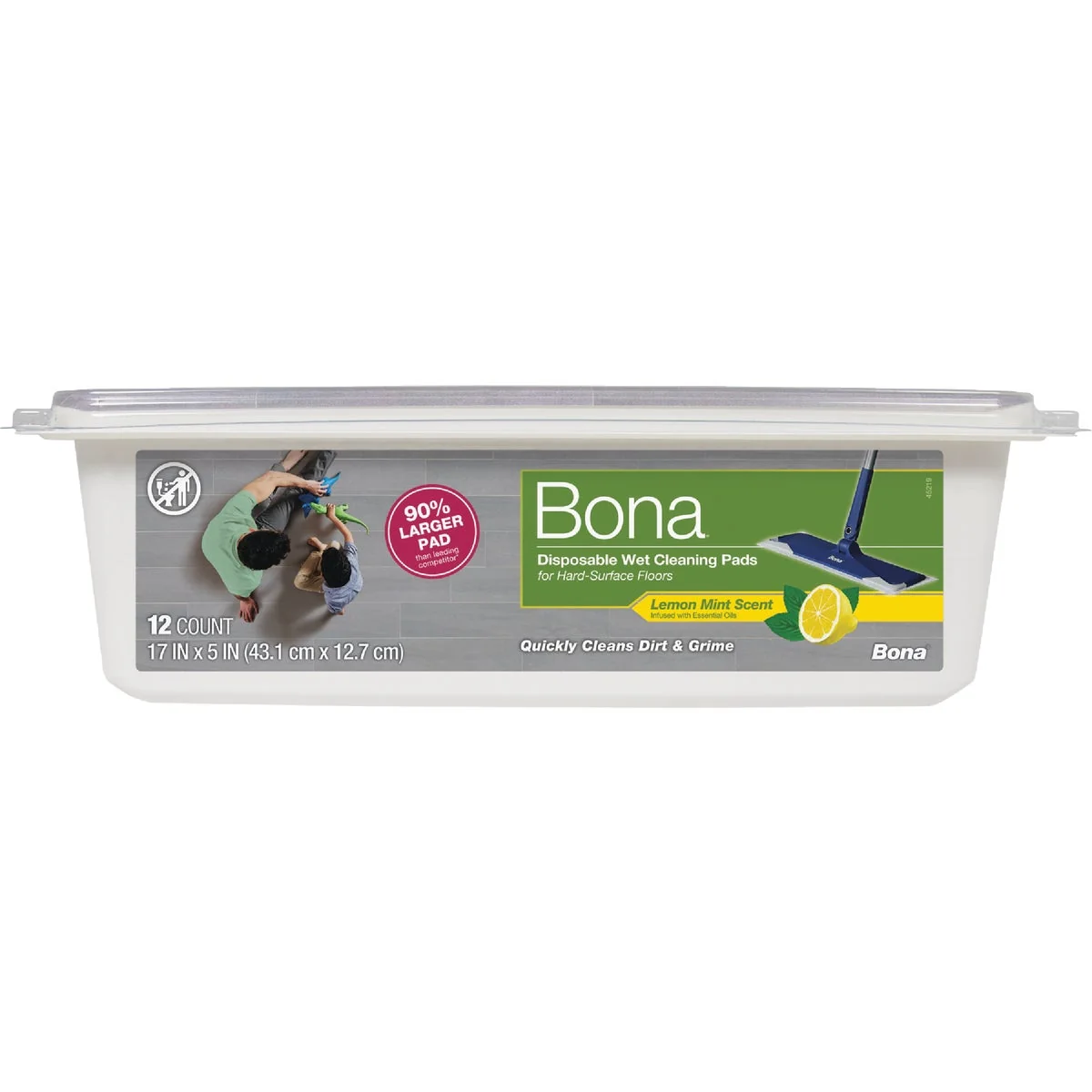 Original Bona Lemon Mint Disposable Wet Cleaning Pads for Hard-Surface Floors 12-Count Consistent