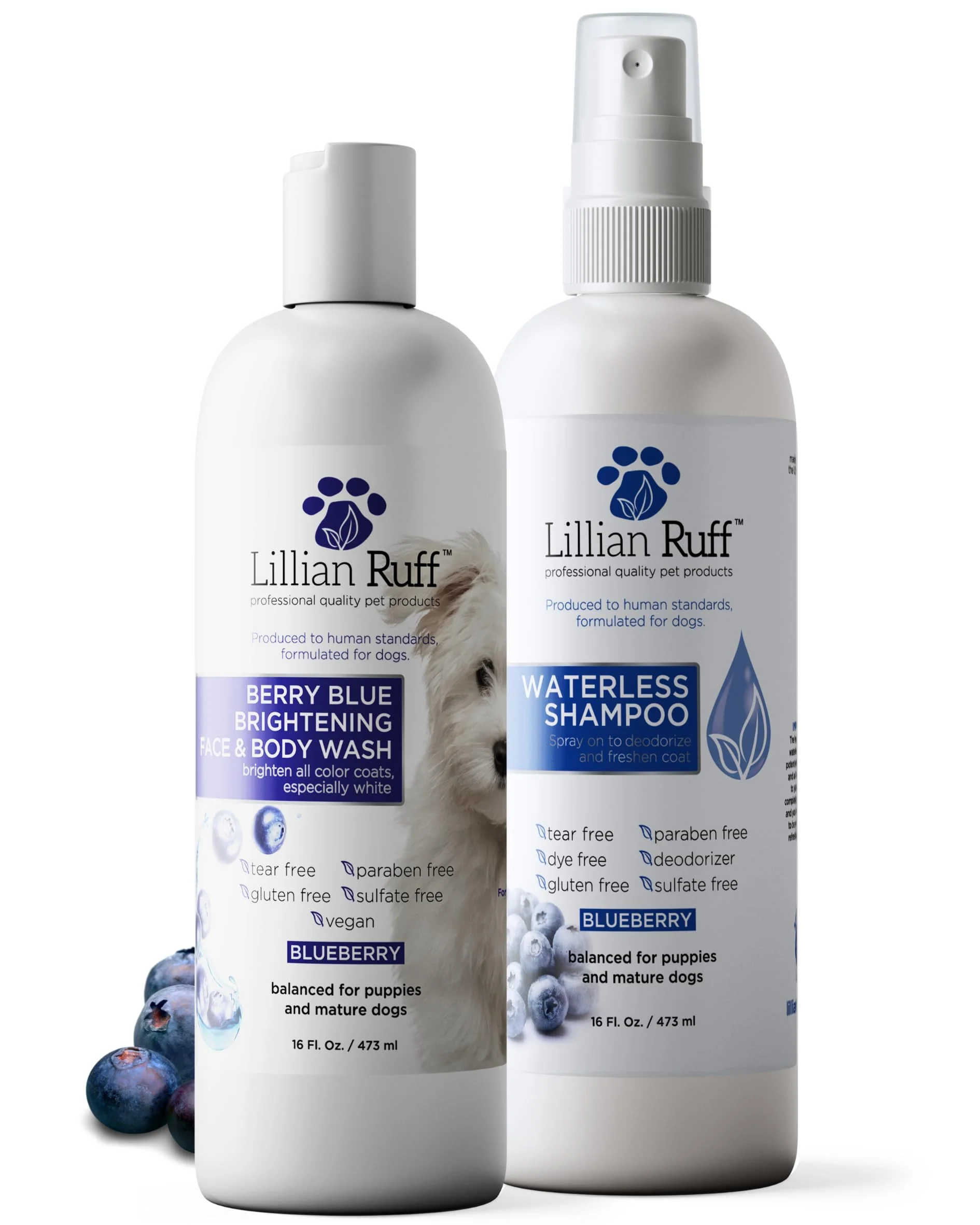 Exclusive Lillian Ruff PRO Formula Berry Blue Brightening Dog Shampoo Blueberry Waterless Shampoo – Tear Stain Remover No-Rinse Hydration USA Made Original