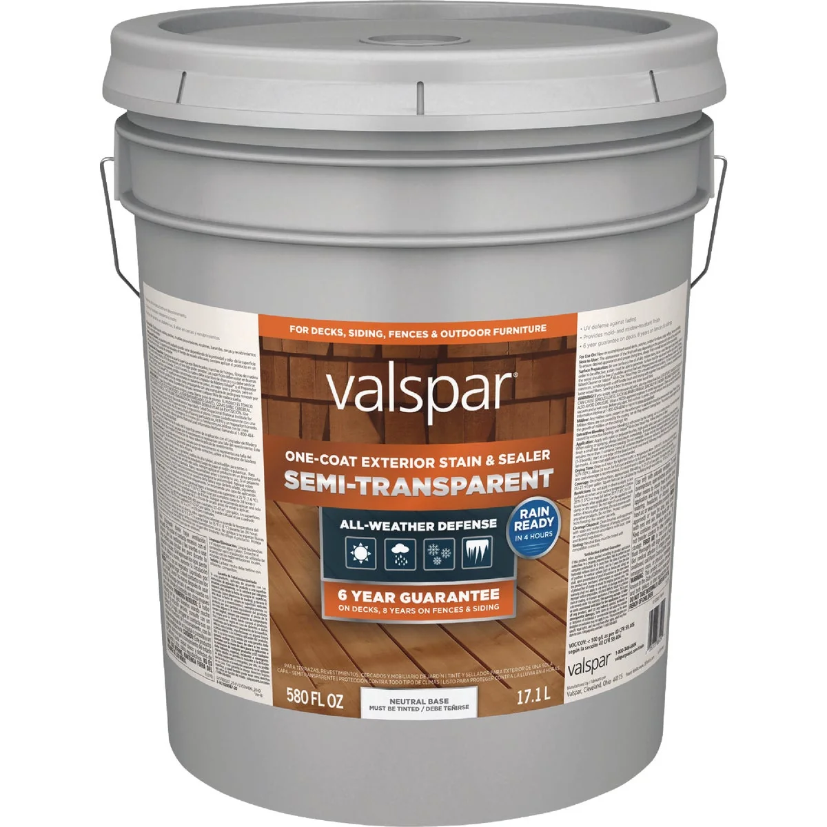 Artisan Valspar Semi Transparent Deck Stain Neutral Tint Base 5 Gal. Durable