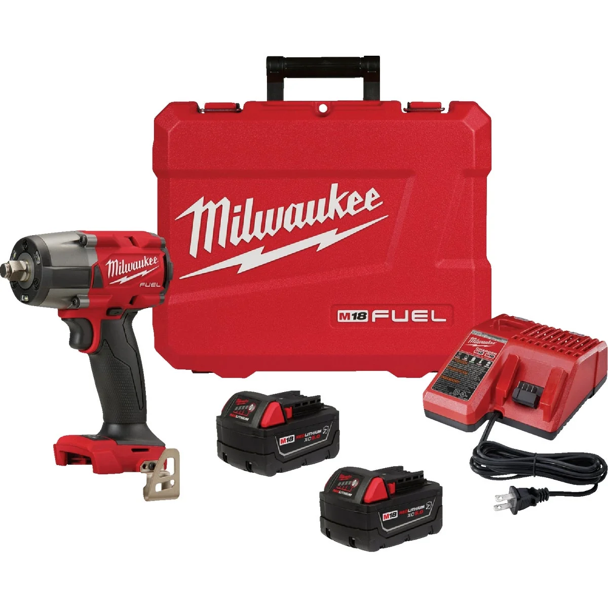 Long-Lasting Milwaukee M18 FUEL Brushless 1 2 In. Mid-Torque Cordless Impact Wrench Kit with Friction Ring 2 5.0 Ah Resistant Batteries Charger Smart