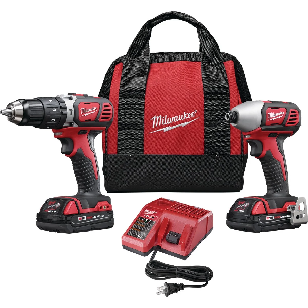 Healthy Milwaukee M18 2-Tool Cordless Compact Hammer Drill Compact Impact Driver Combo Kit with 2 1.5 Ah Batteries Charger Breathable