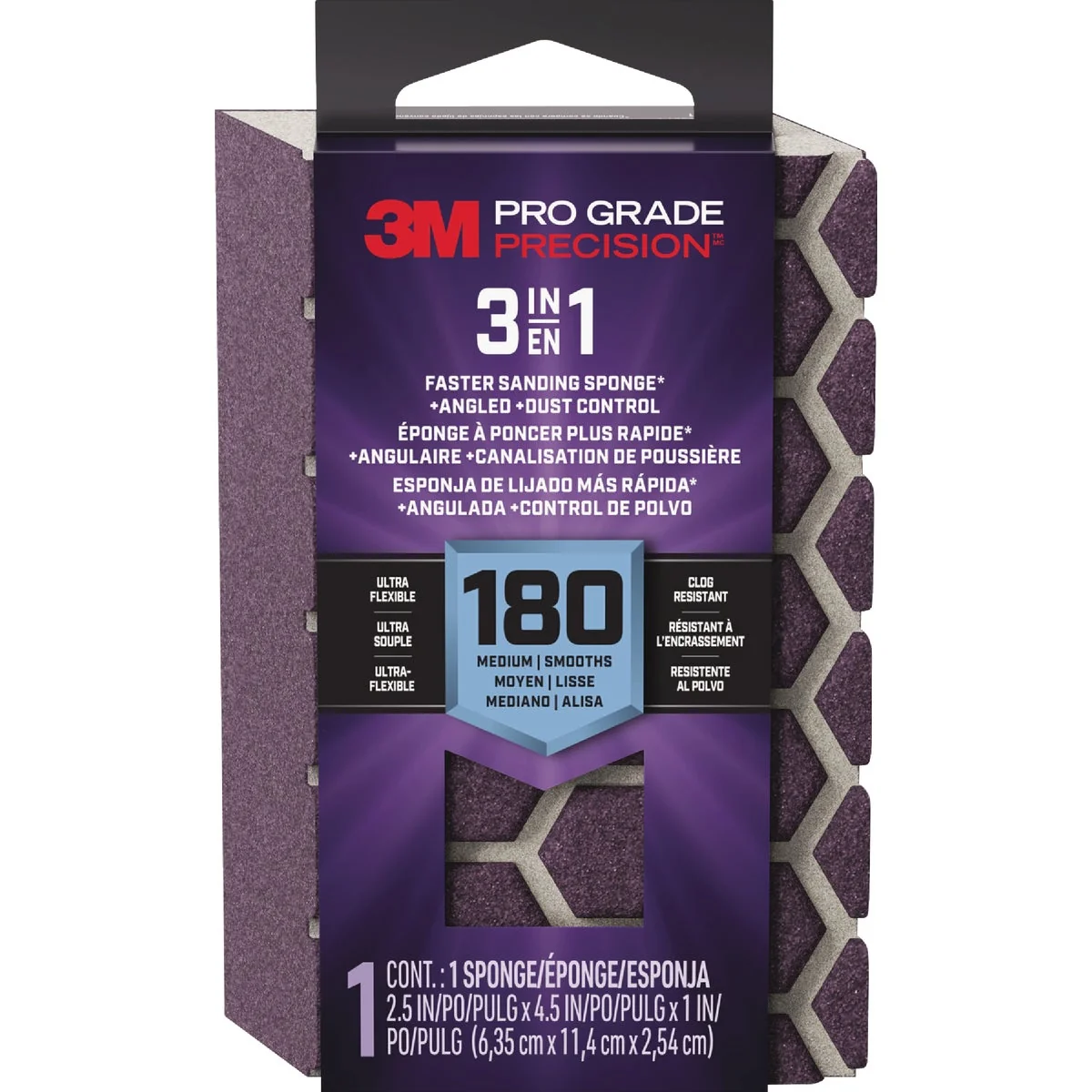 Relaxed 3M Pro Grade Precision 2.5 In. x 4.5 In. x 1 In. 180 Grit Medium 3-in-1 Sanding Sponge Prestigious