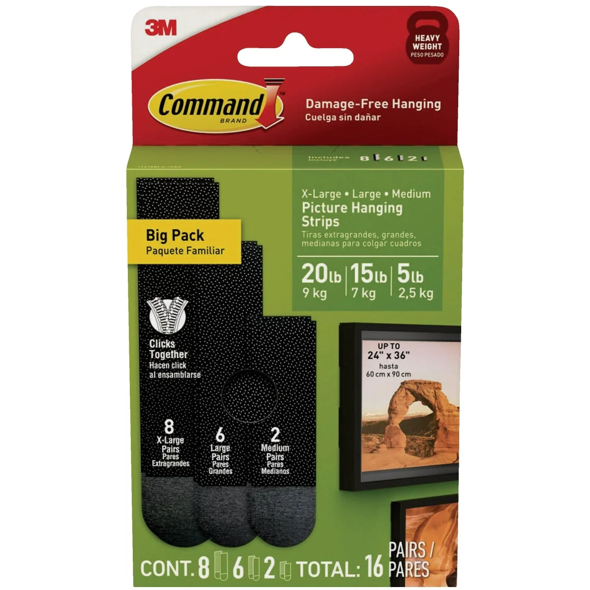 Professional Command Black Picture Hanging Strip Mixed Pack 16 Pairs Safe