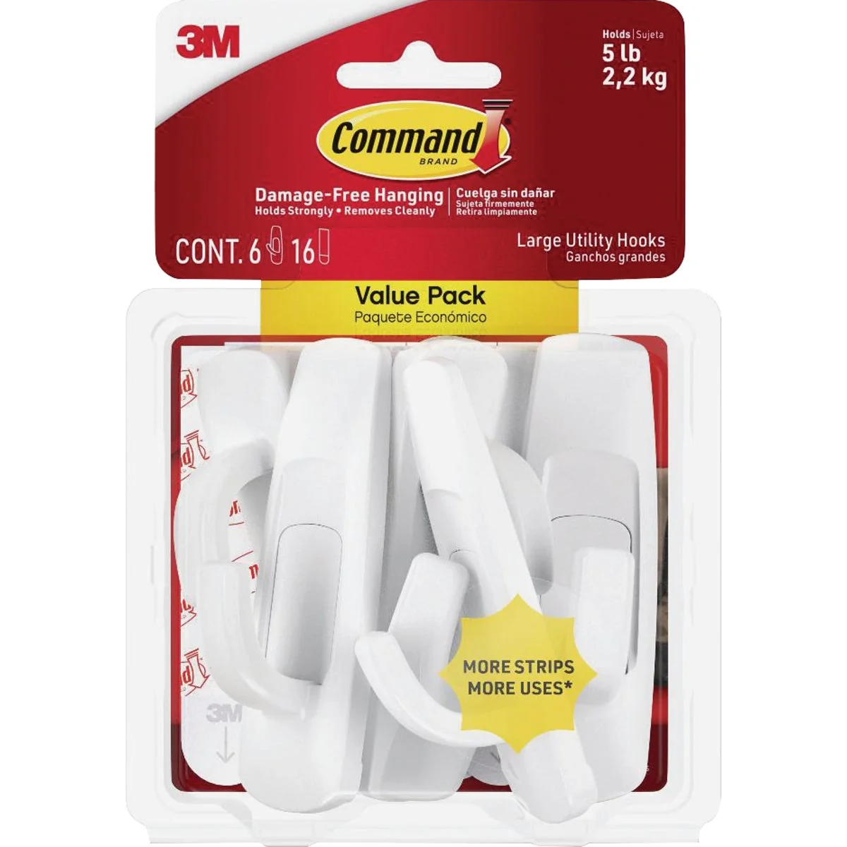 Outstanding Command Large Utility Hook Value Pack White 6 Hooks 12 Strips World-Class