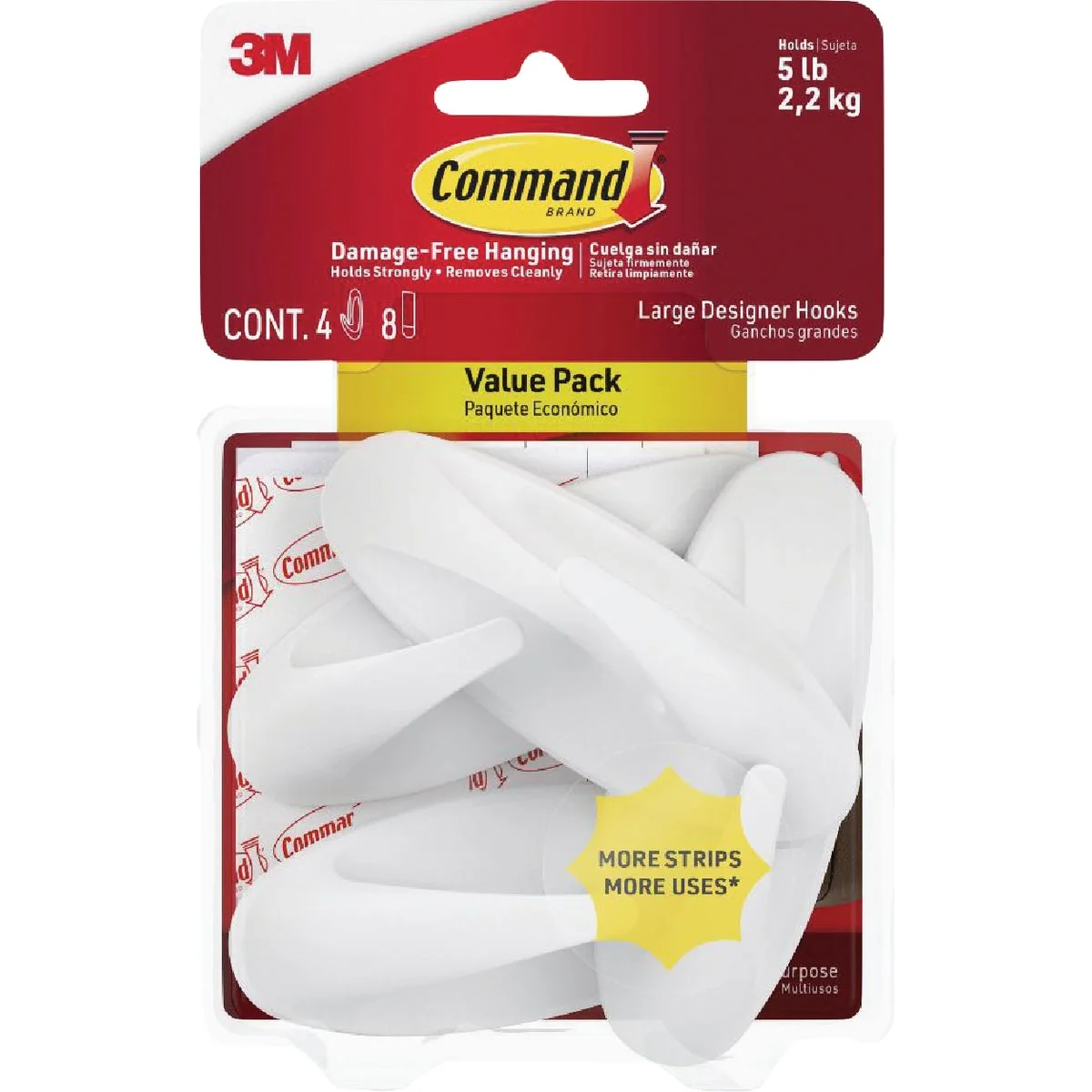 Functional Command Designer Hooks Value Pack 4 Large Hooks 6 Large Strips Pack Natural