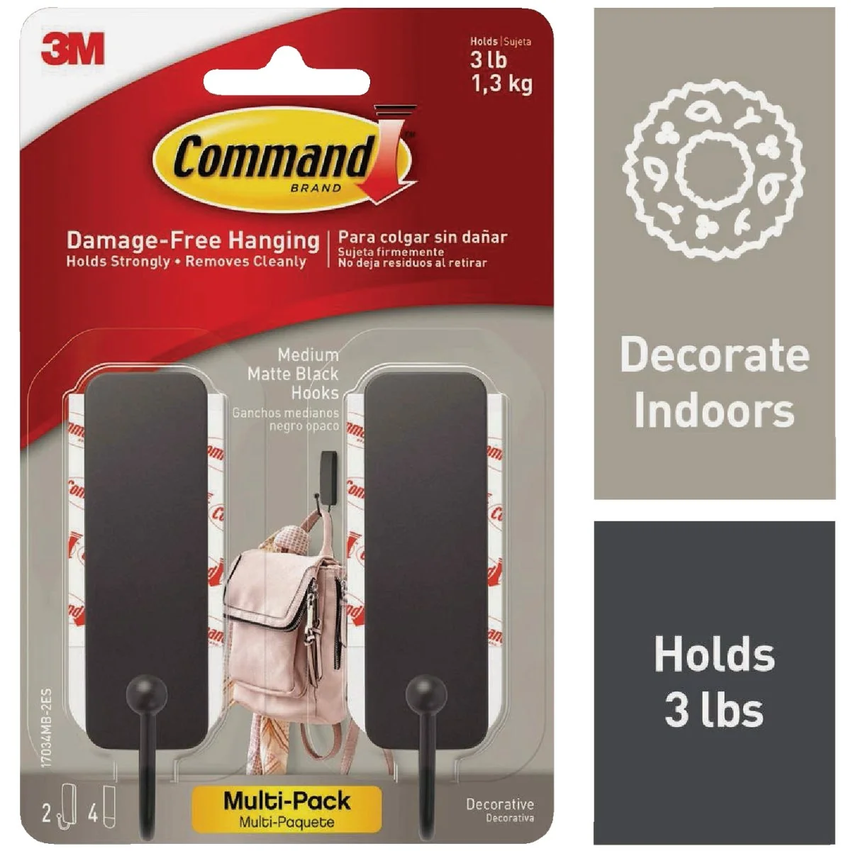 Quality Command Medium Matte Black Decorative Hook 2 Hooks 4 Strips Secure