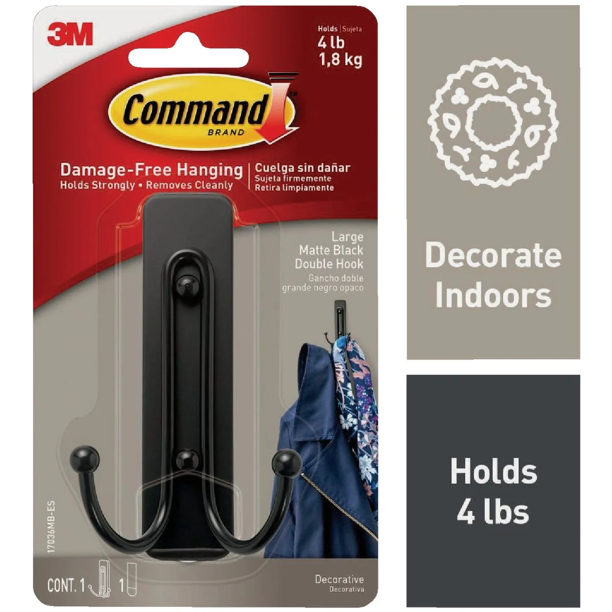 Next-Generation Command Large Matte Black Double Hook 1 Hook 1 Strip Advanced