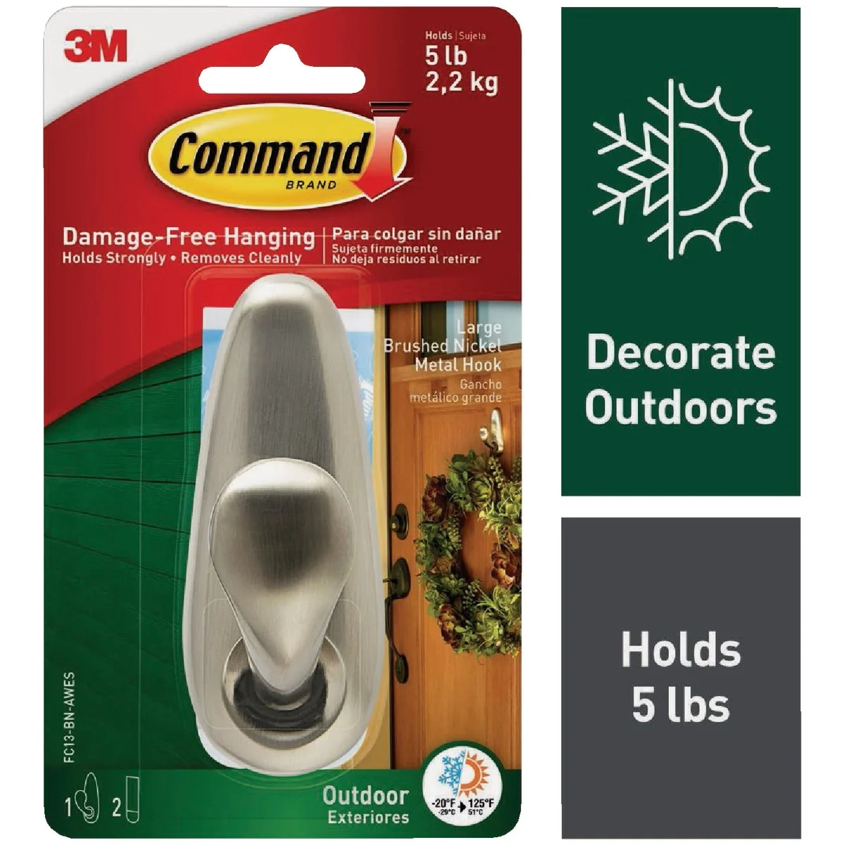 Exceptional Command Outdoor Classic Large Metal Hook 1 Hook 2 Strips Pack High-End