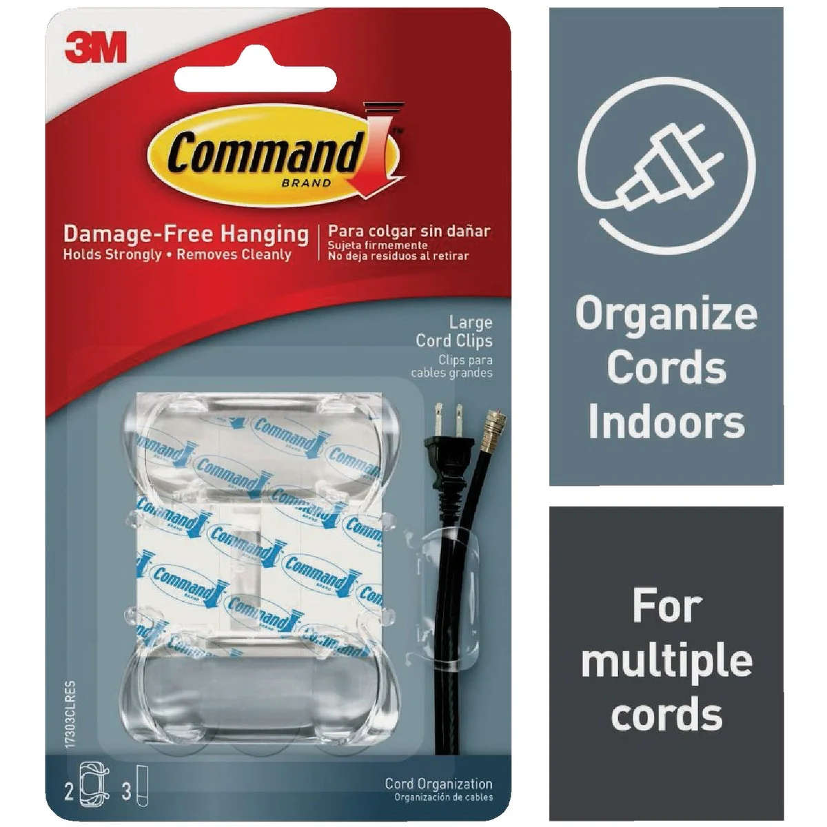 Stylish Command Clear Large Cord Clips 2 Clips 3 Strips Pure