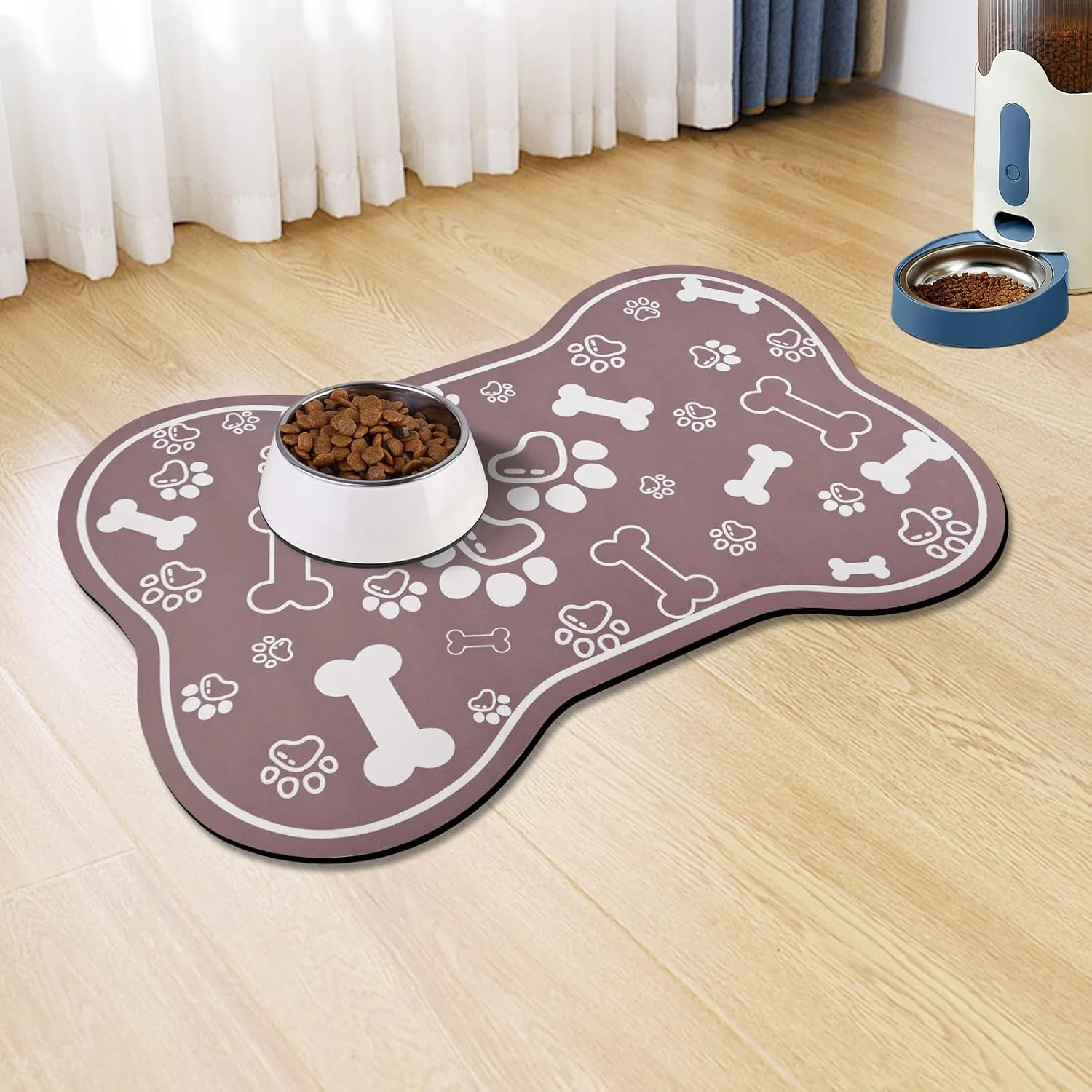 Premium Dog Cat Mat for Food and Water Rapid Absorbent Pet Feeding Mat Bone Shaped Dog Placemat Bowl Mat with Rubber Backing No Stains Pet Food Mats Indoor Pet Accessories Supplies Brown 16 ×24 Green