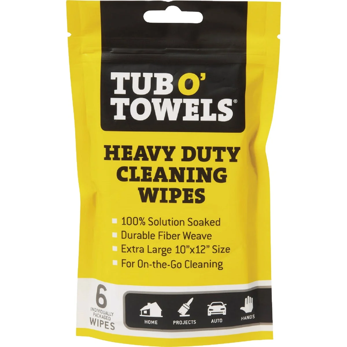 Safe Tub O' Towels Heavy Duty Cleaning Wipes Singles Pouch 6-Count Genuine