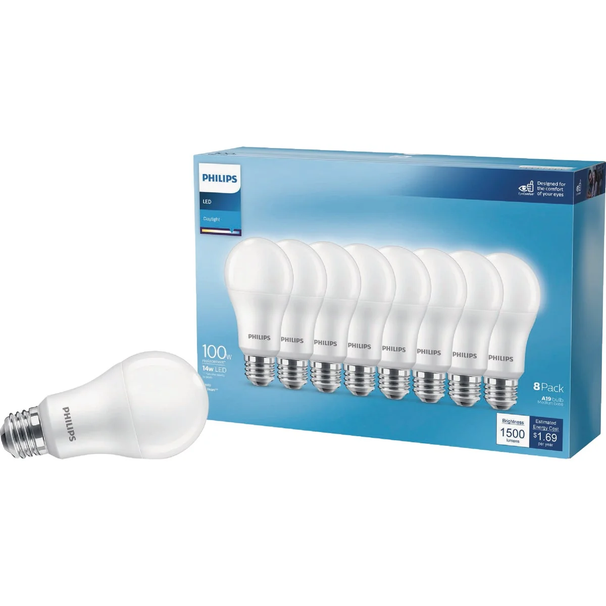 Innovative Philips 100W Equivalent Daylight A19 Medium LED Light Bulb 8-Pack Elegant