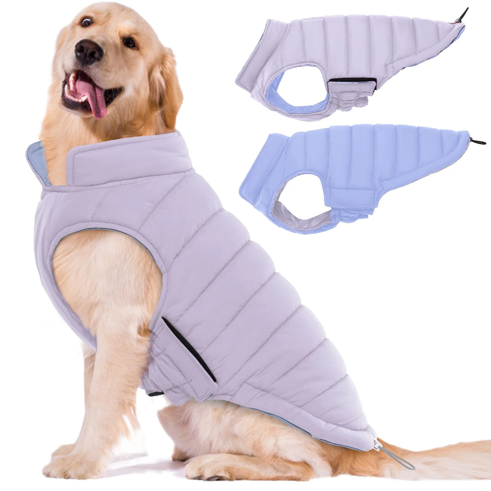 Flexible LeLePet Reversible Waterproof Windproof Puffer Dog Coat for Large Dogs 2XL User-Friendly