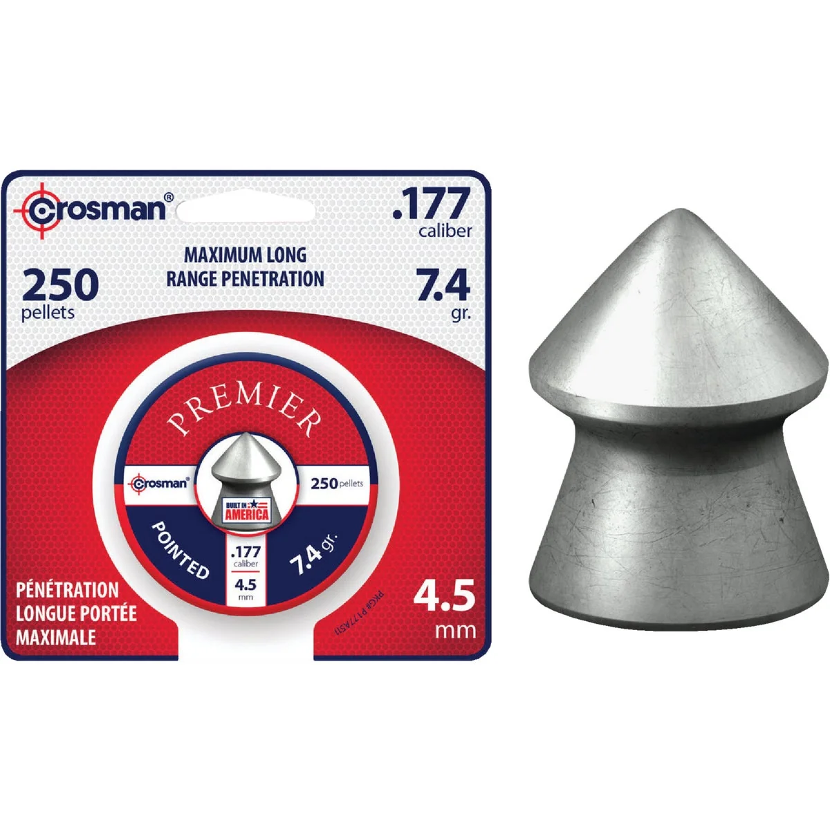 Selected Crosman .177 Cal. Pointed 7.4 Grain Pellet Ammunition 250-Pack Fine