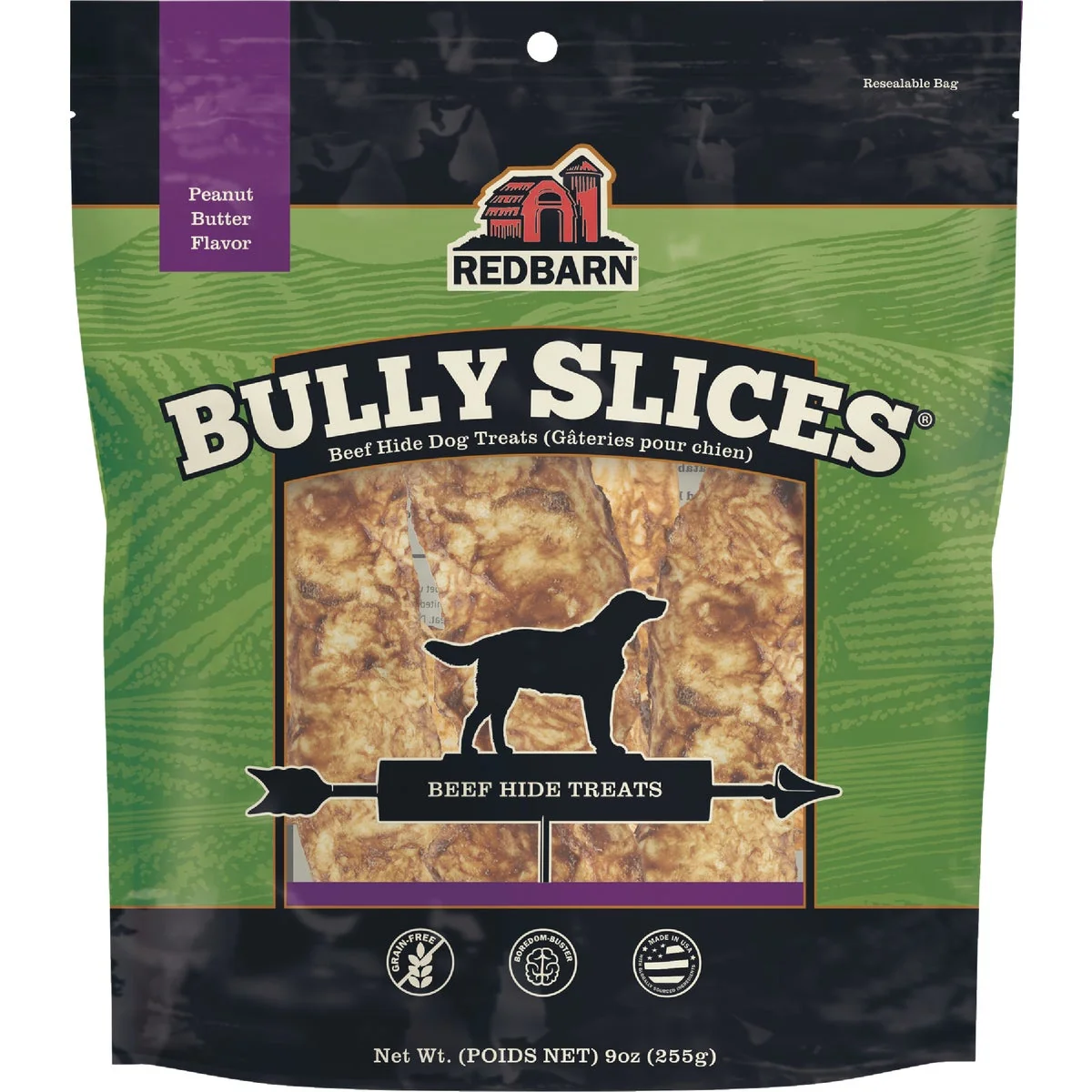 Selected Redbarn Bully Slices 9 Oz. Peanut Butter Flavor Beef Hide Dog Treat Green