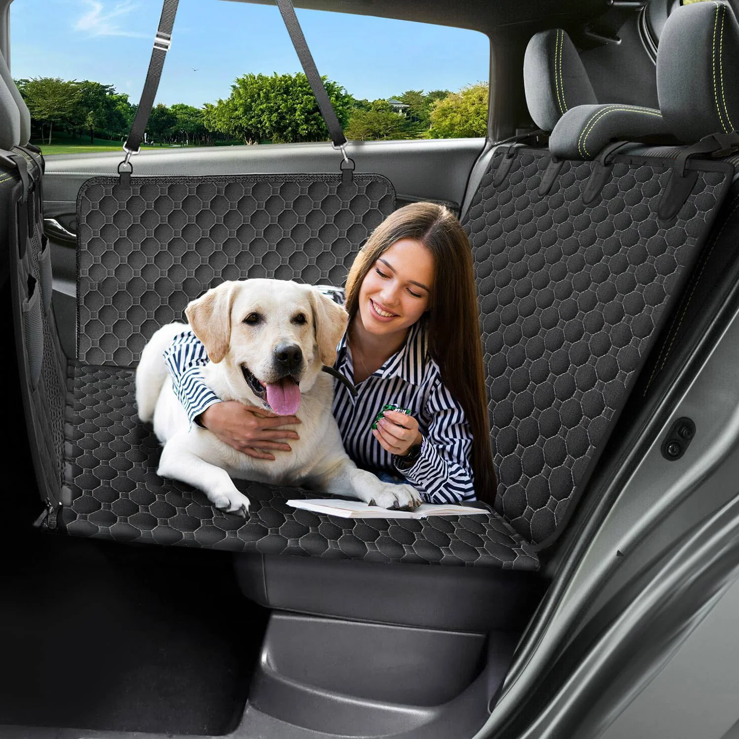 Smart Victoper Back Seat Extender for Dogs — 600D Waterproof Car Seat Cover 440 lb Capacity 2 Seatbelts Elite