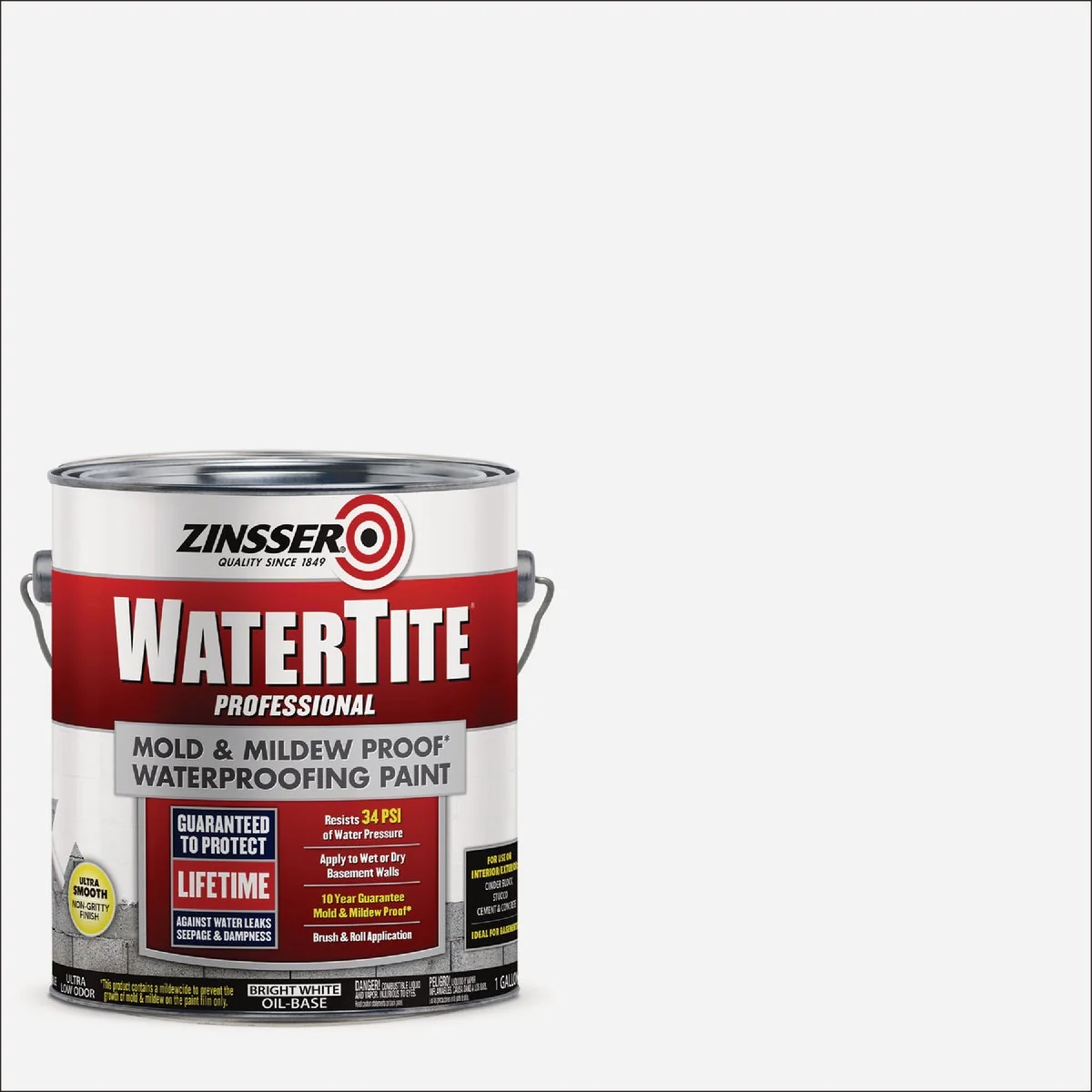 Verified Zinsser WaterTite Professional Mold Mildew Proof Bright White Waterproofing Paint 1 Gal. Detailed