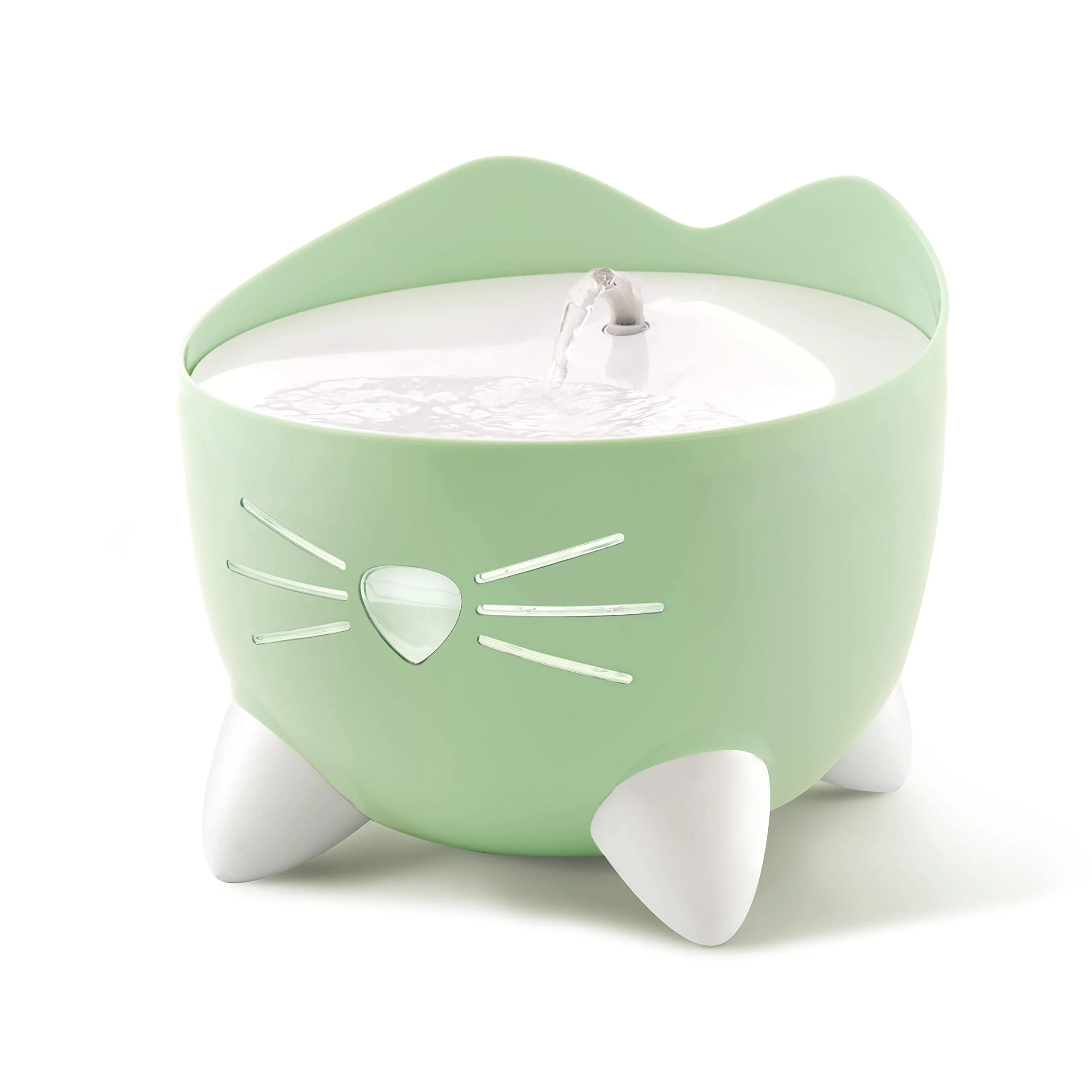 Recyclable Catit PIXI Drinking Fountain – Triple-Filter Cat Water Fountain with Ergonomic Drinking Options Green Modern