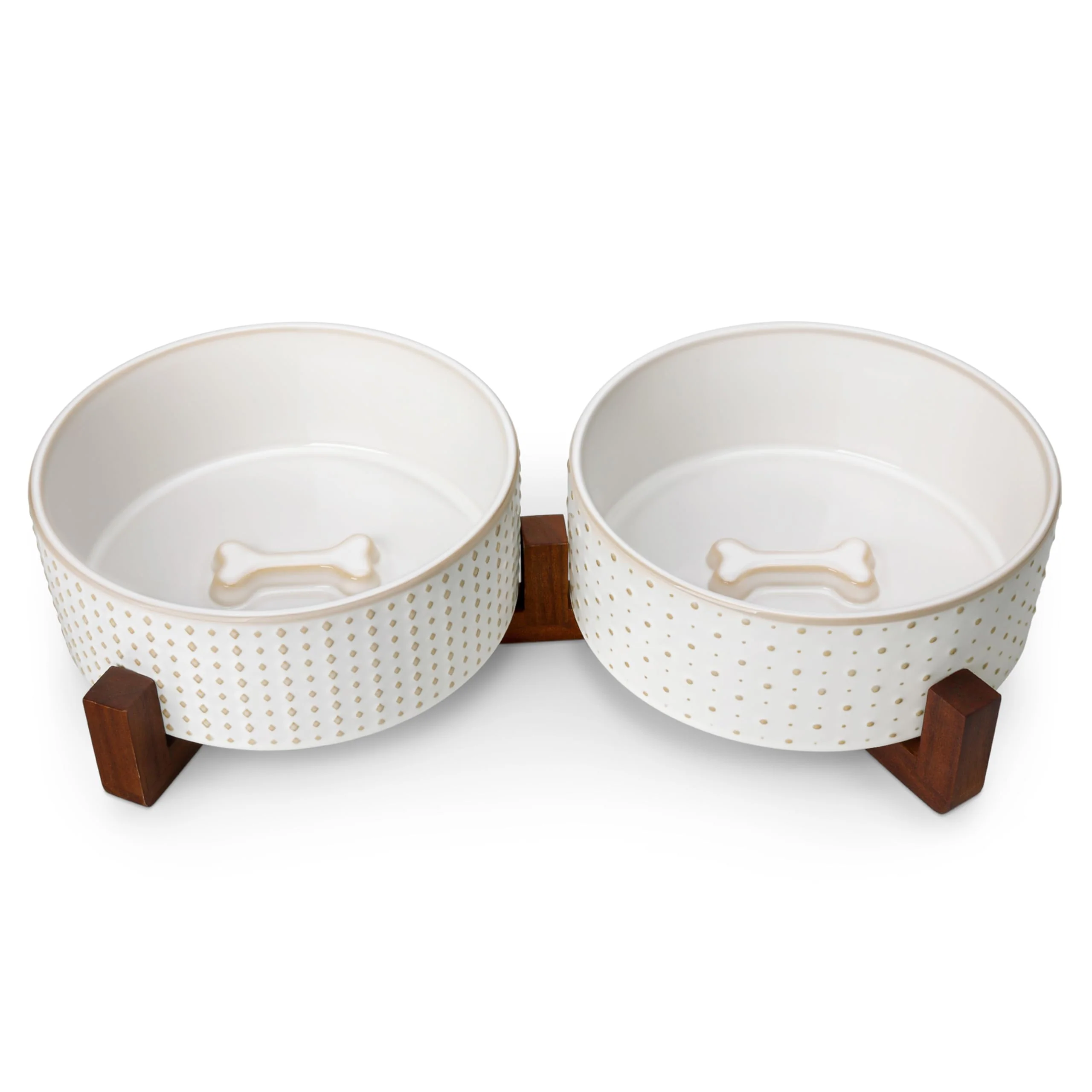 Contemporary MALACASA Dog Bowl Set with Walnut Wood Stand – d Ceramic Bowls 6 Cups Healthy