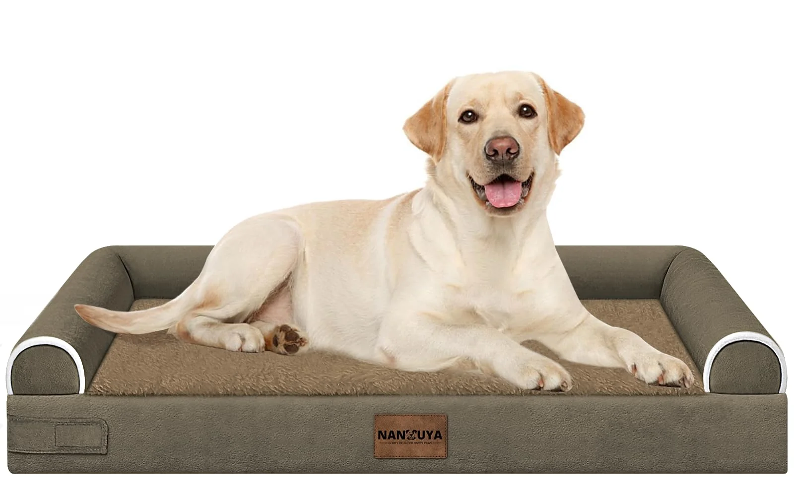 Dependable NANUYA Large Dog Bed Orthopedic – Washable Waterproof Egg-Crate Foam 3-Sided Bolster Non-Slip Brown Elite
