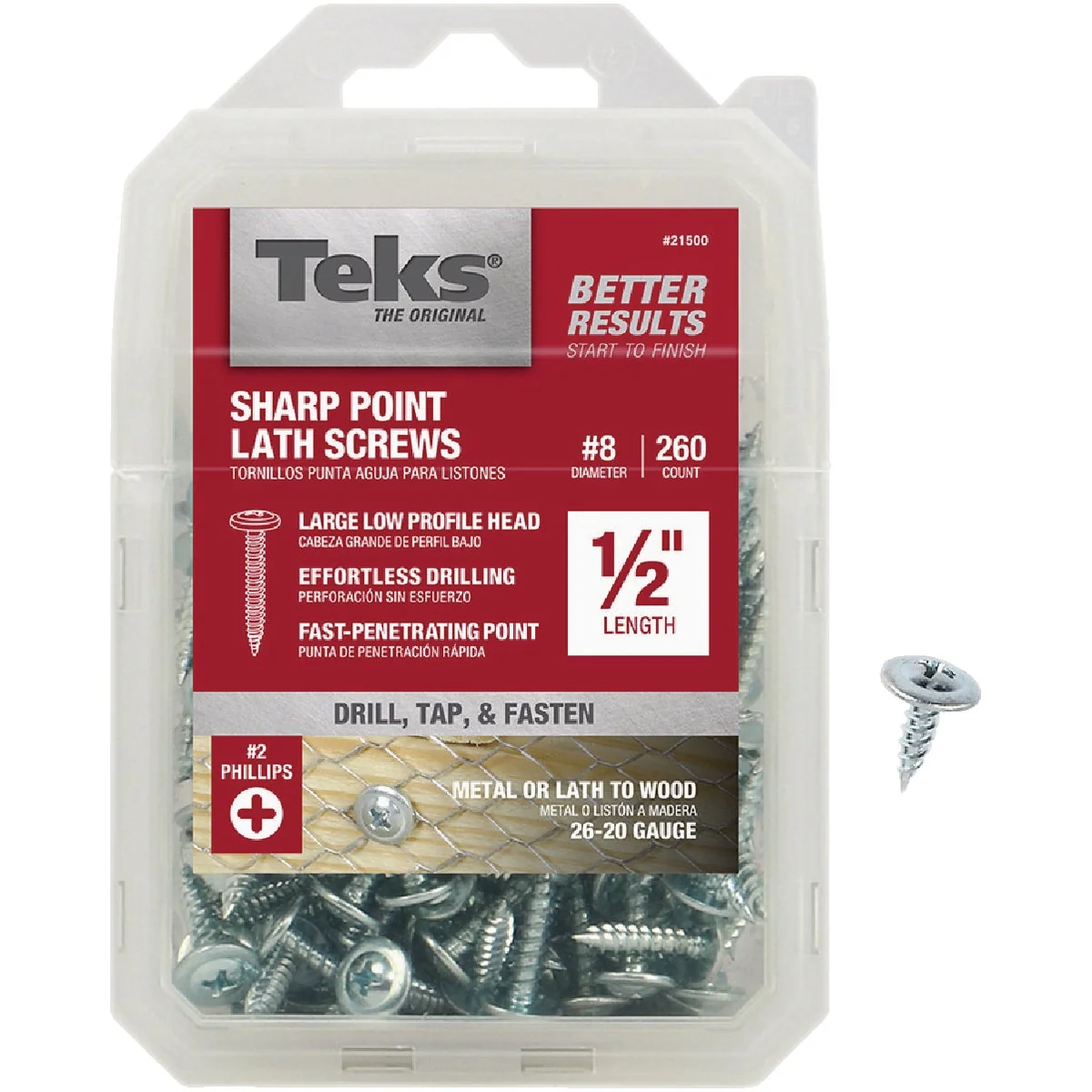 Professional Teks 8 x 1 2 In. Modified Truss Head Sharp Point Lath Screw 260 Ct. Premium Material
