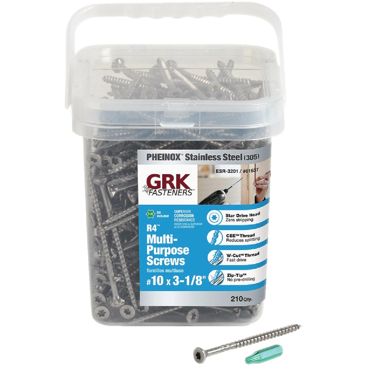 Safe GRK R4 10 x 3-1 8 In. Stainless Steel Multi-Purpose Wood Screws 210 Ct. Trendy