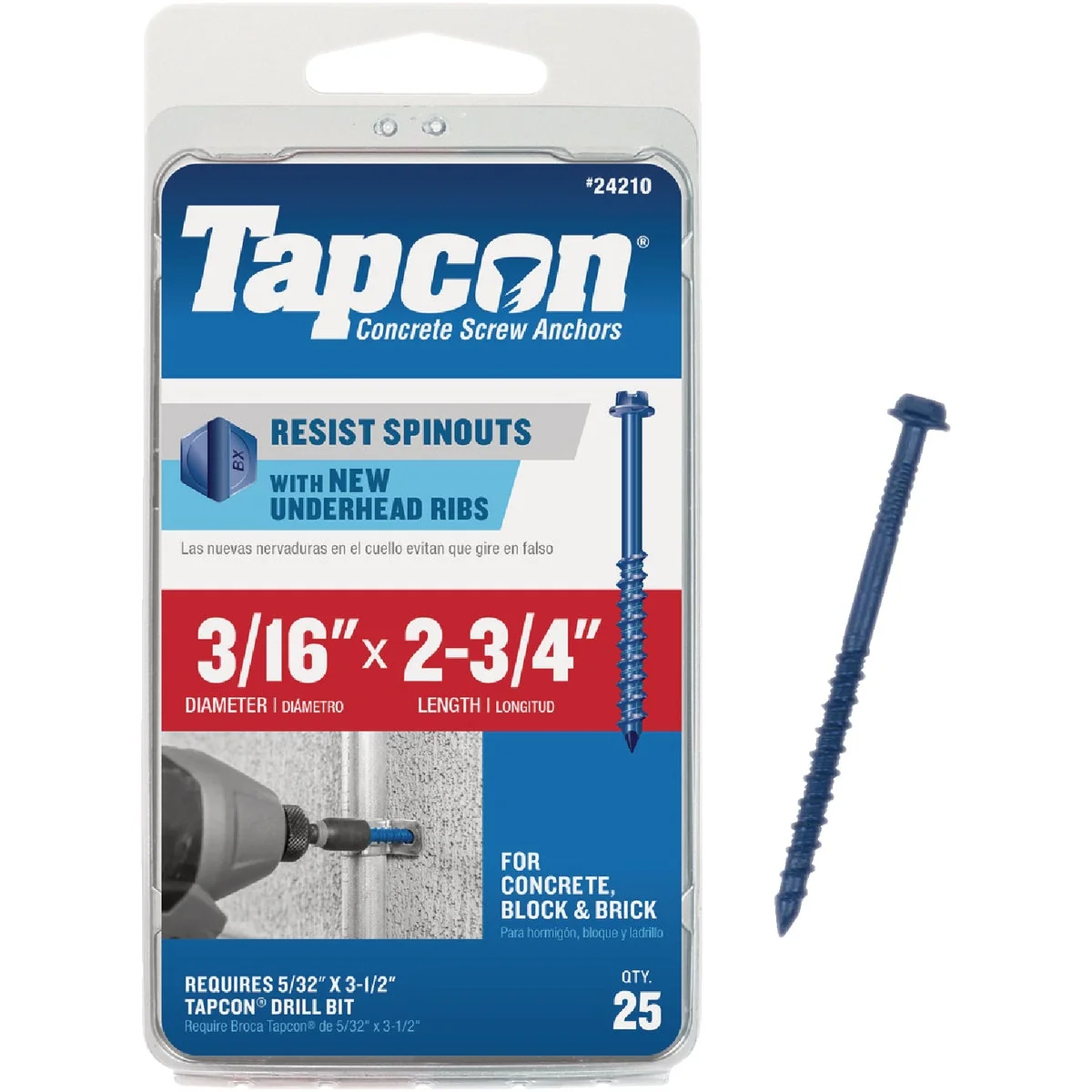 Smooth Tapcon 3 16 In. x 2-3 4 In. Hex Washer Head Concrete Screw Anchors 25 Ct. Unique