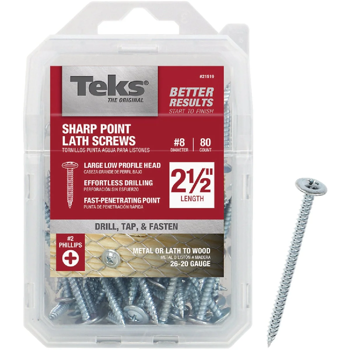 Fast Teks 8 x 2-1 2 In. Modified Truss Head Sharp Point Lath Screw 80 Ct. Breathable