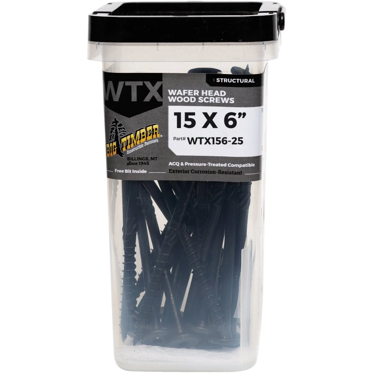 Pure Big Timber 15 x 6 In. Wafer Head Black Wood Screw 25 Ct. Smooth