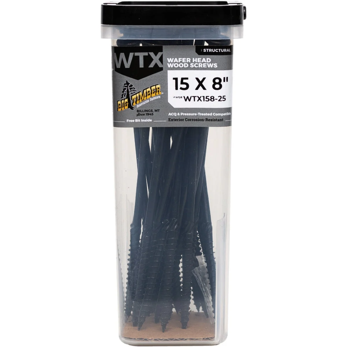 Professional Big Timber 15 x 8 In. Wafer Head Black Wood Screw 25 Ct. First-Class