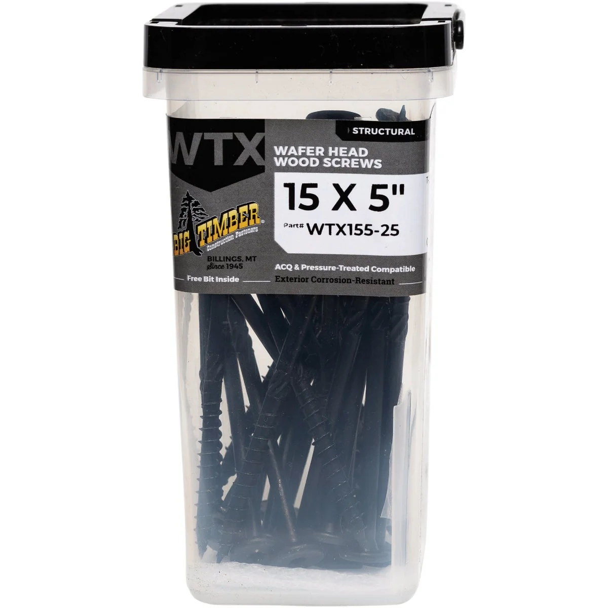 Convenient Big Timber 15 x 5 In. Wafer Head Black Wood Screw 25 Ct. Clean