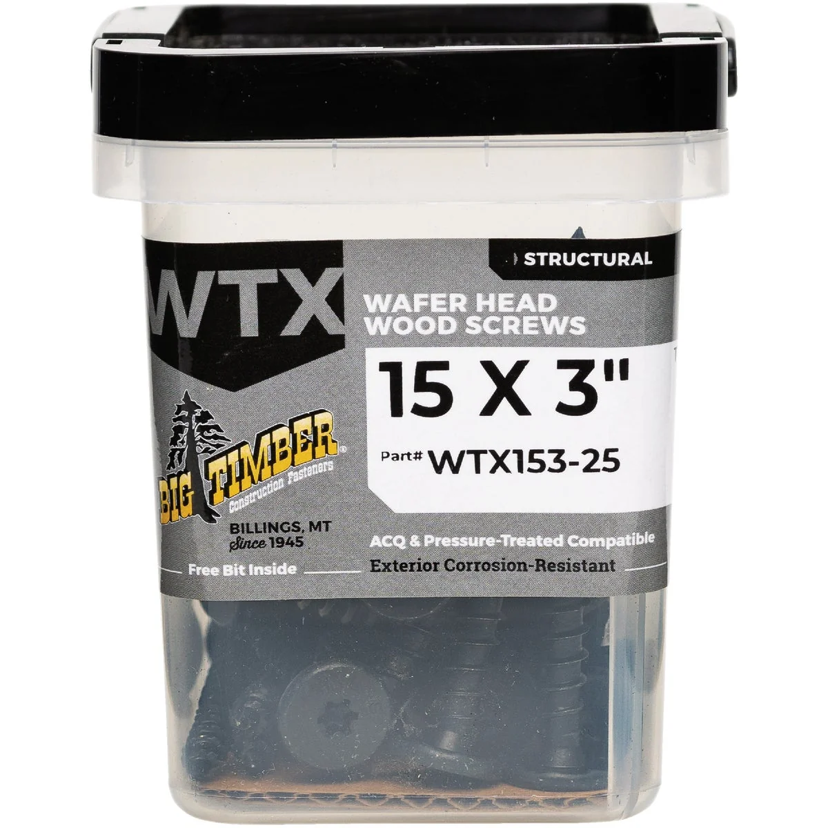 Dependable Big Timber 15 x 3 In. Wafer Head Black Wood Screw 25 Ct. Environmentally Friendly