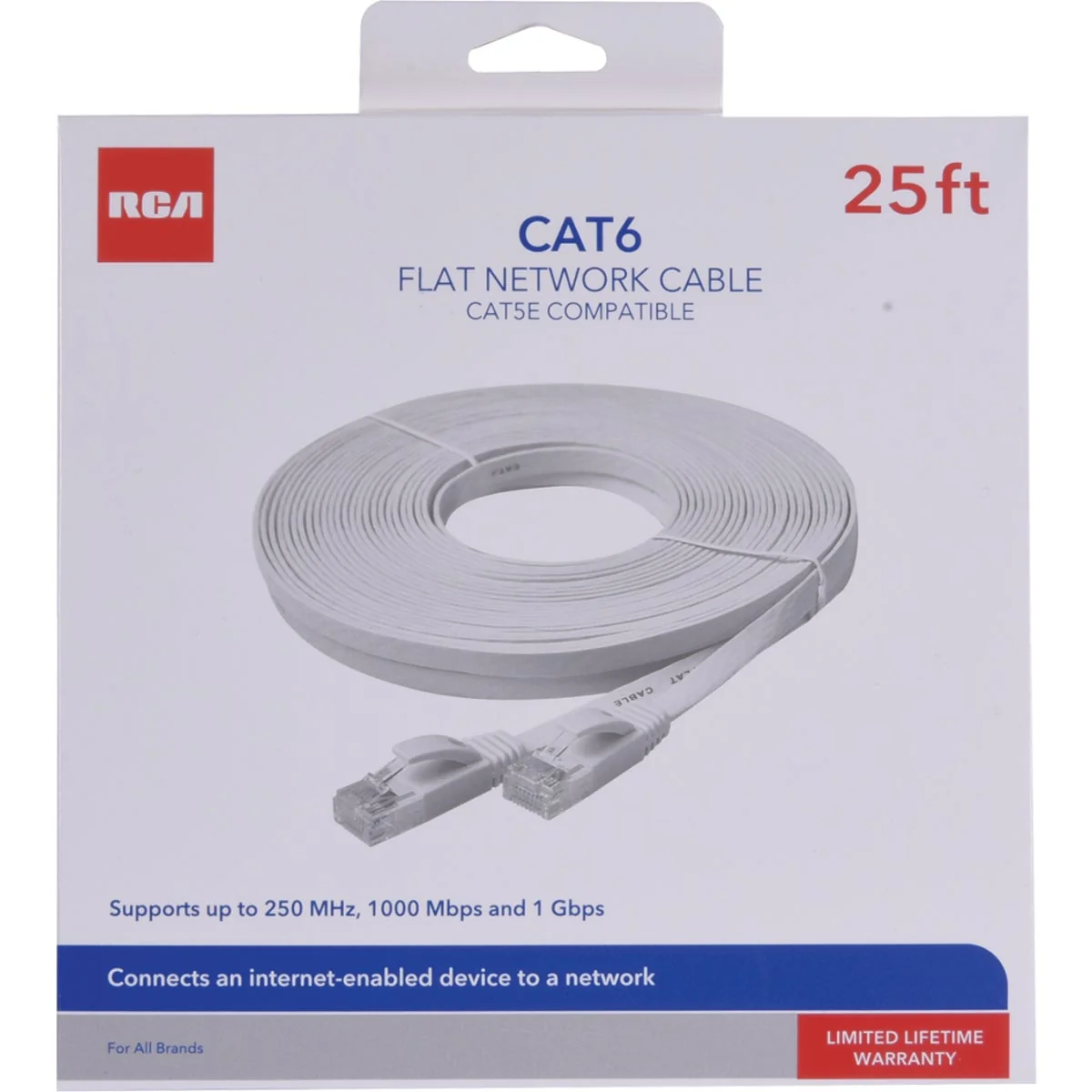 Efficient RCA 25 Ft. CAT-6 White Flat Network Cable Quality