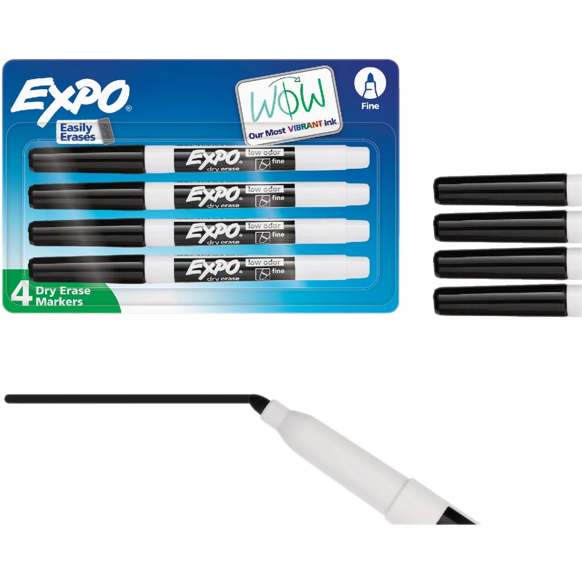 High-Quality Expo Black Fine Point Low Odor Dry-Erase Marker 4-Pack Sophisticated