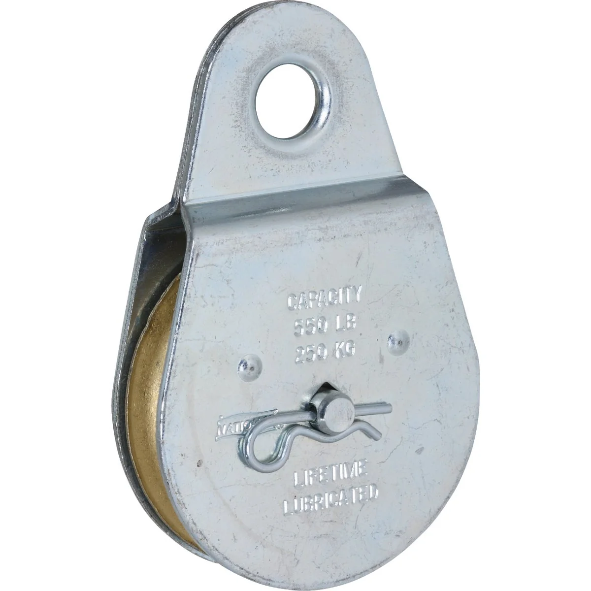 High-End National 3213 2-1 2 In. O.D. Single Fixed Eye Steel Rope Pulley Natural
