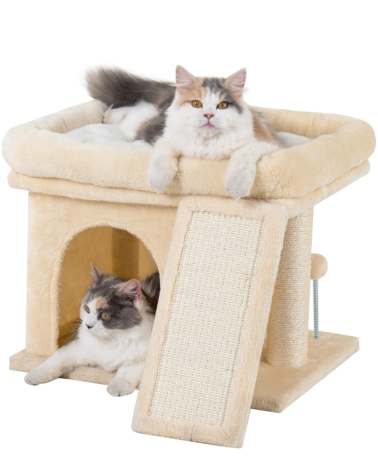 Healthy Aechonow 14in Cat Tree Tower – Large 20x16.5 Top Bed Beige Detailed