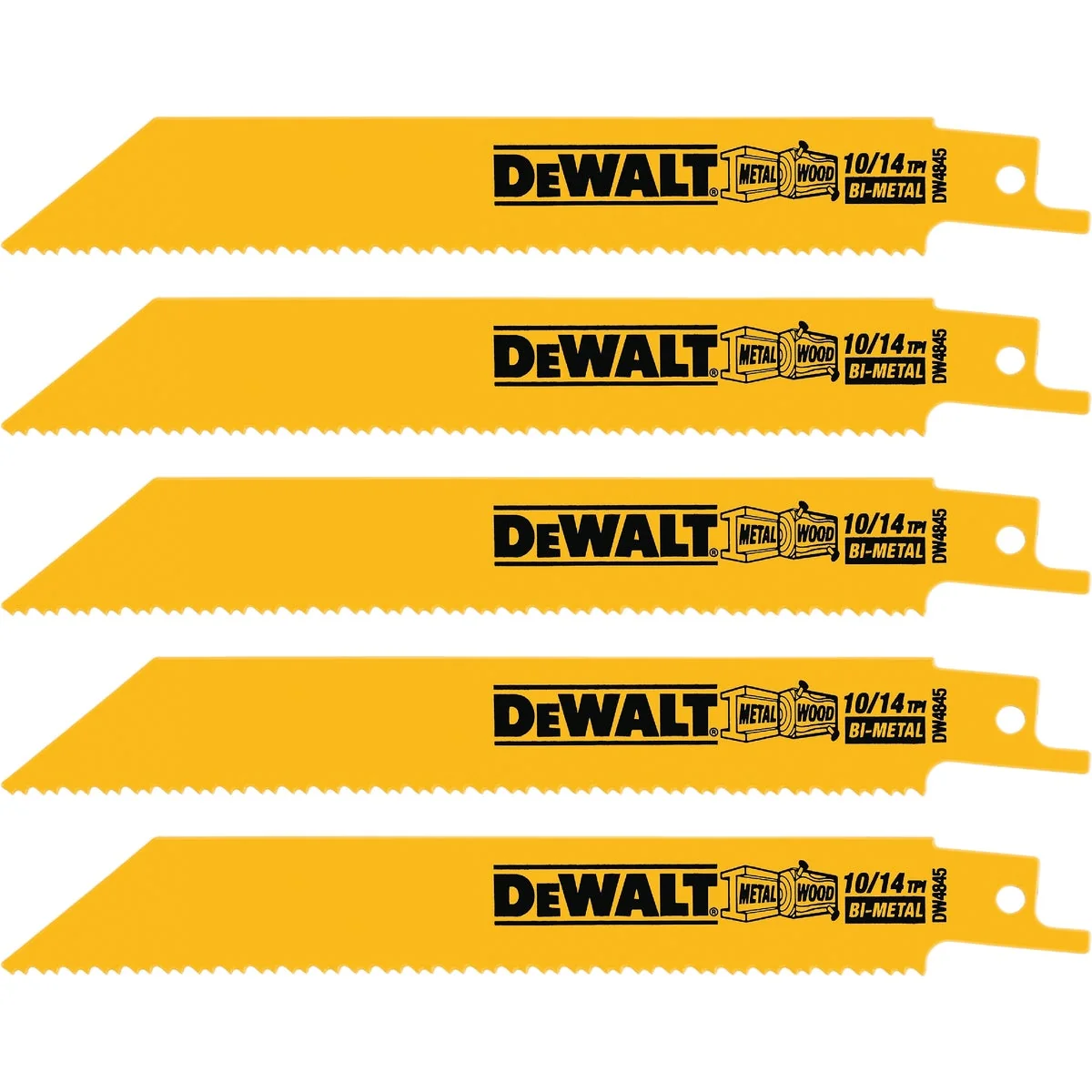 Lightweight DEWALT 6 In. 10 14 TPI Bi-Metal General Purpose Reciprocating Saw Blade 5-Pack Powerful