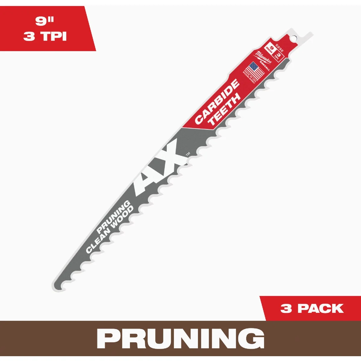 Flexible Milwaukee SAWZALL AX 9 In. 3 TPI Carbide Pruning Reciprocating Saw Blade 3-Pack Proven
