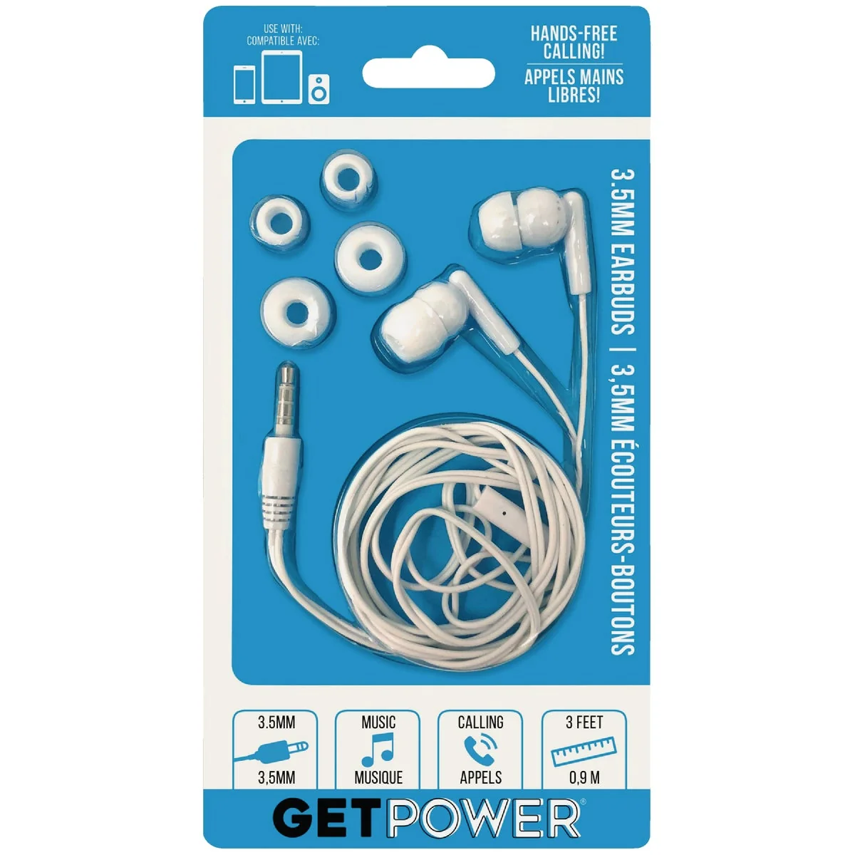 Responsible GetPower 3.5mm White Music Calling Earbuds Original