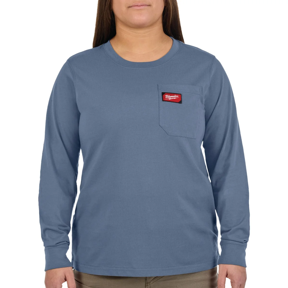 Reliable Milwaukee GRIDIRON Women's XL Blue Long Sleeve Pocket T-Shirt Eco-Friendly