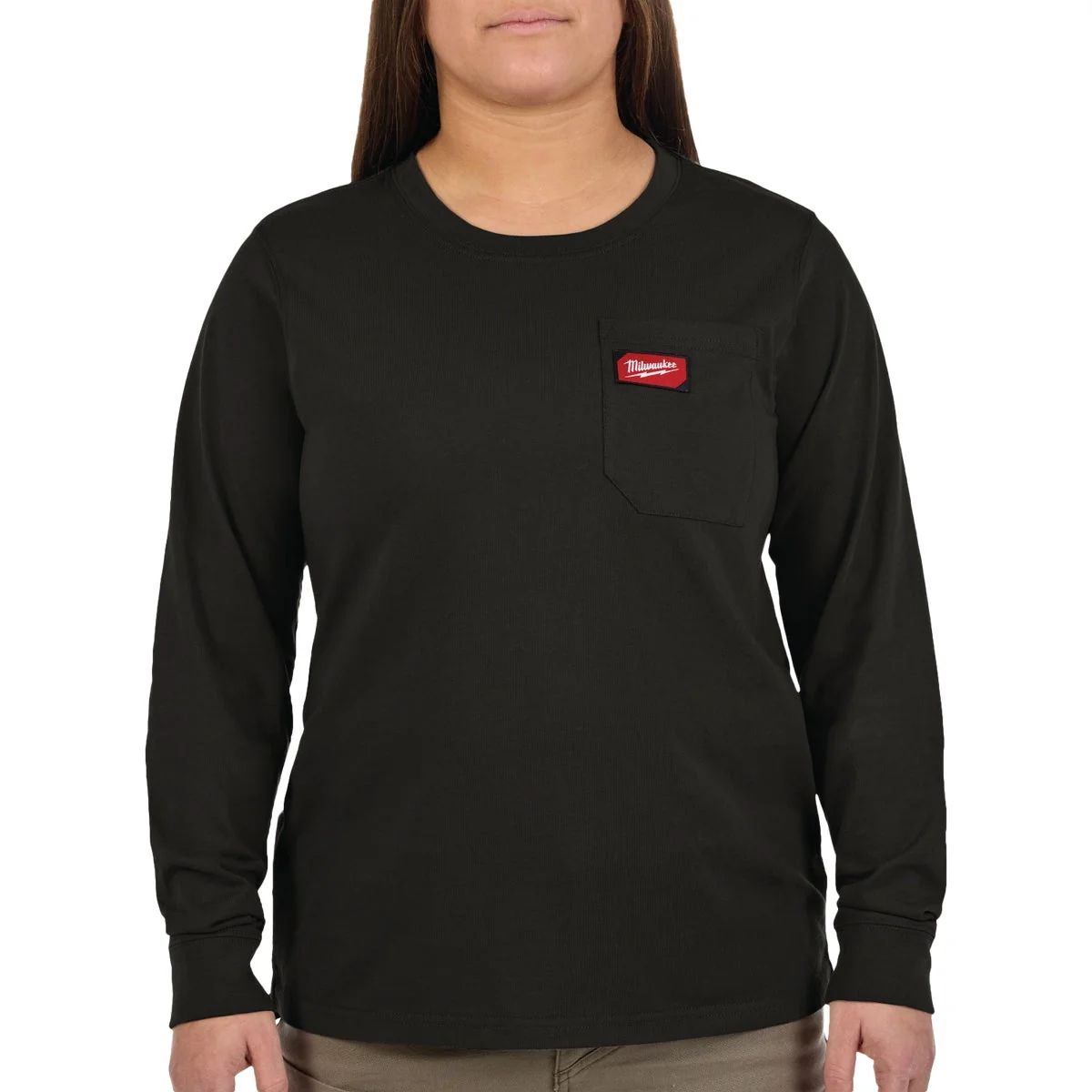High-End Milwaukee GRIDIRON Women's Medium Black Long Sleeve Pocket T-Shirt Original Design