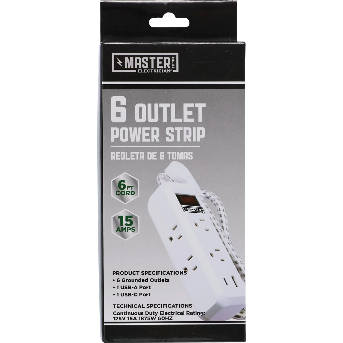 Optimized Master Electrician 6-Outlet 4 USB 1350J White Surge Strip with 6 Ft. Cord Exclusive