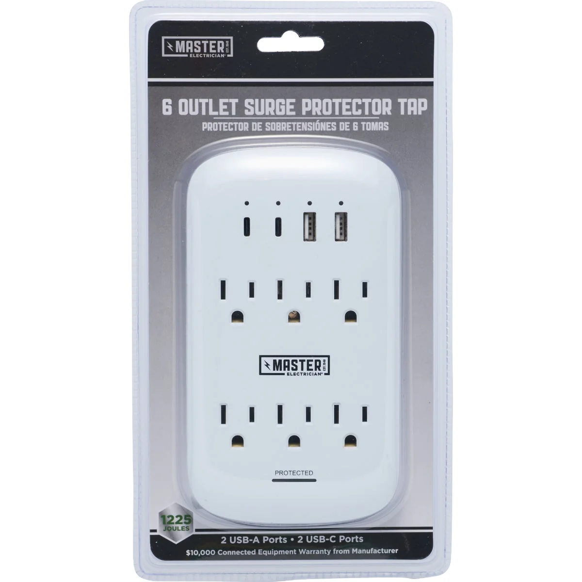Professional Master Electrician 6-Outlet White Right Angle Surge Strip with 6 Ft. Cord Specialty