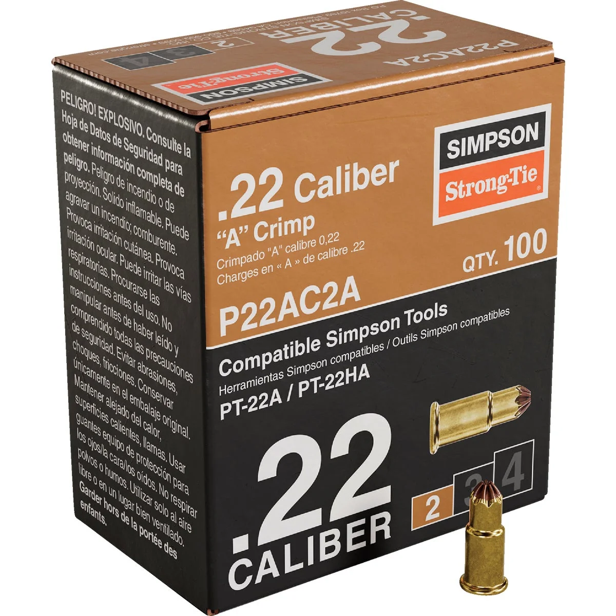 Flexible P22AC 0.22-Caliber A Single-Shot Crimp Loads LVL 2 Brown - Imported 100-Qty Convenient