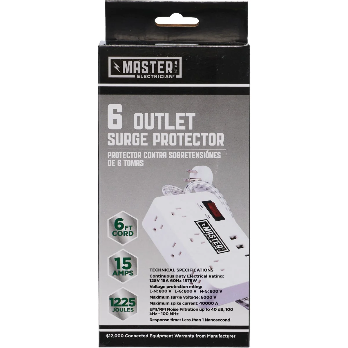 Efficient Master Electrician 6-Outlet 2 USB White Surge Strip with 6 Ft. Cord Reliable