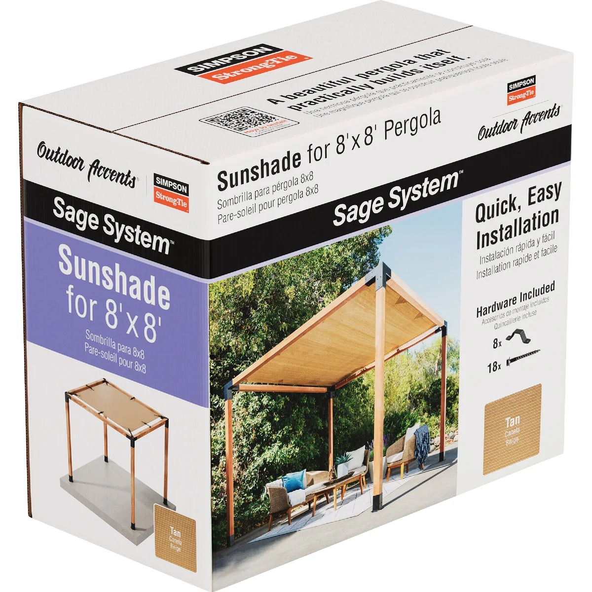 Pure Simpson Strong-Tie Outdoor Accents Sage System Sunshade for 8 Ft. x 8 Ft. Pergola Tan Carefully Designed