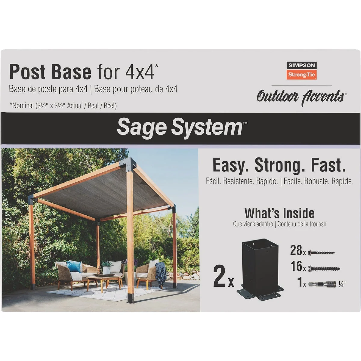 Natural Simpson Strong-Tie Outdoor Accents Sage System Black Powder-Coated Post Base for 4x4 with Screws 2-Pack Official