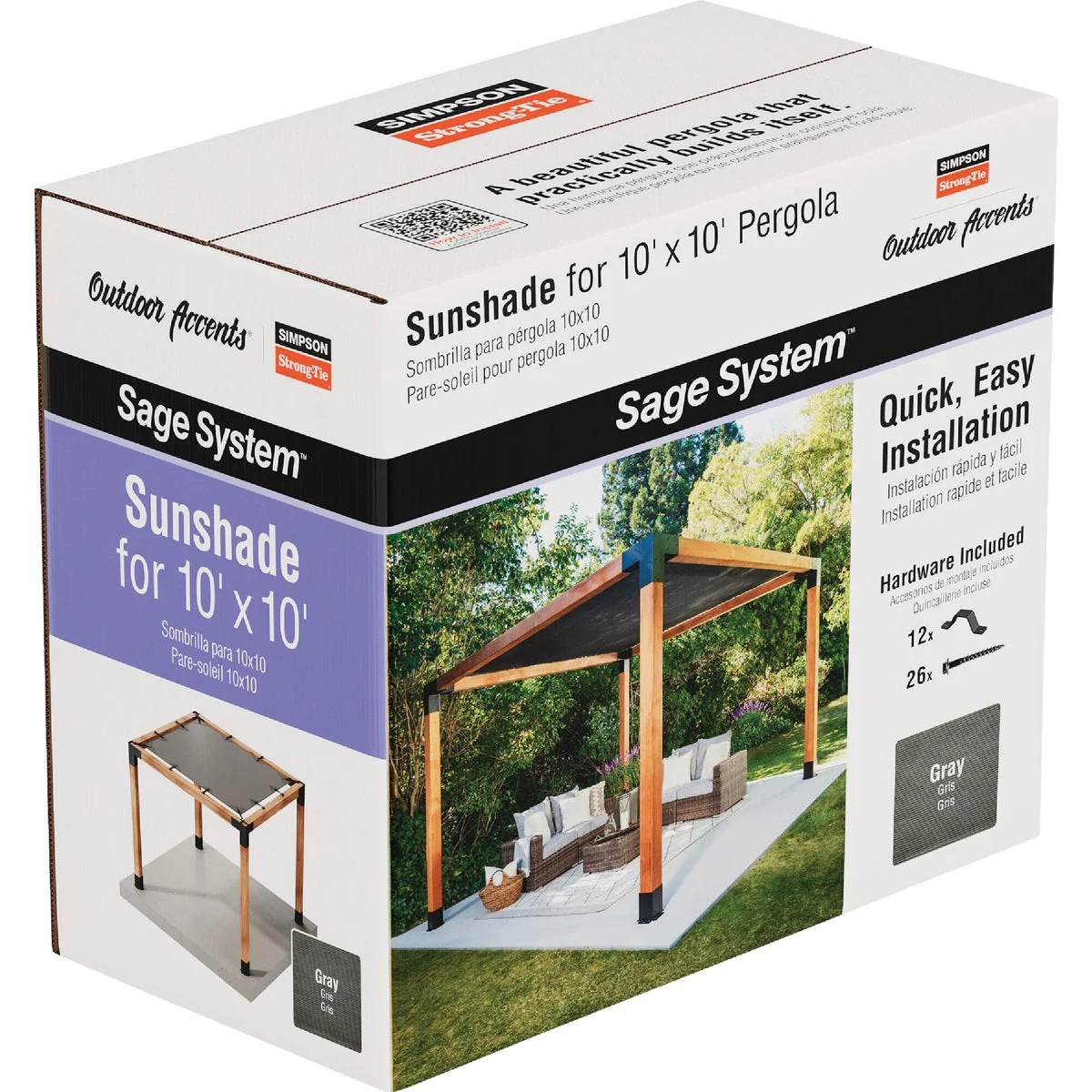 High-Quality Simpson Strong-Tie Outdoor Accents Sage System Sunshade for 10 Ft. x 10 Ft. Pergola Gray Fashionable